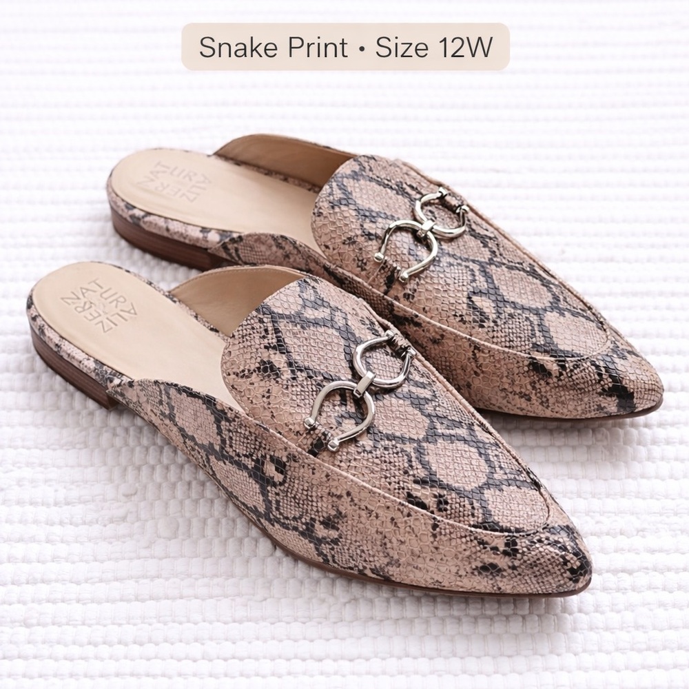 Naturalizer Snake Print Mule Slides Sz 12W Wide Comfort Slip On